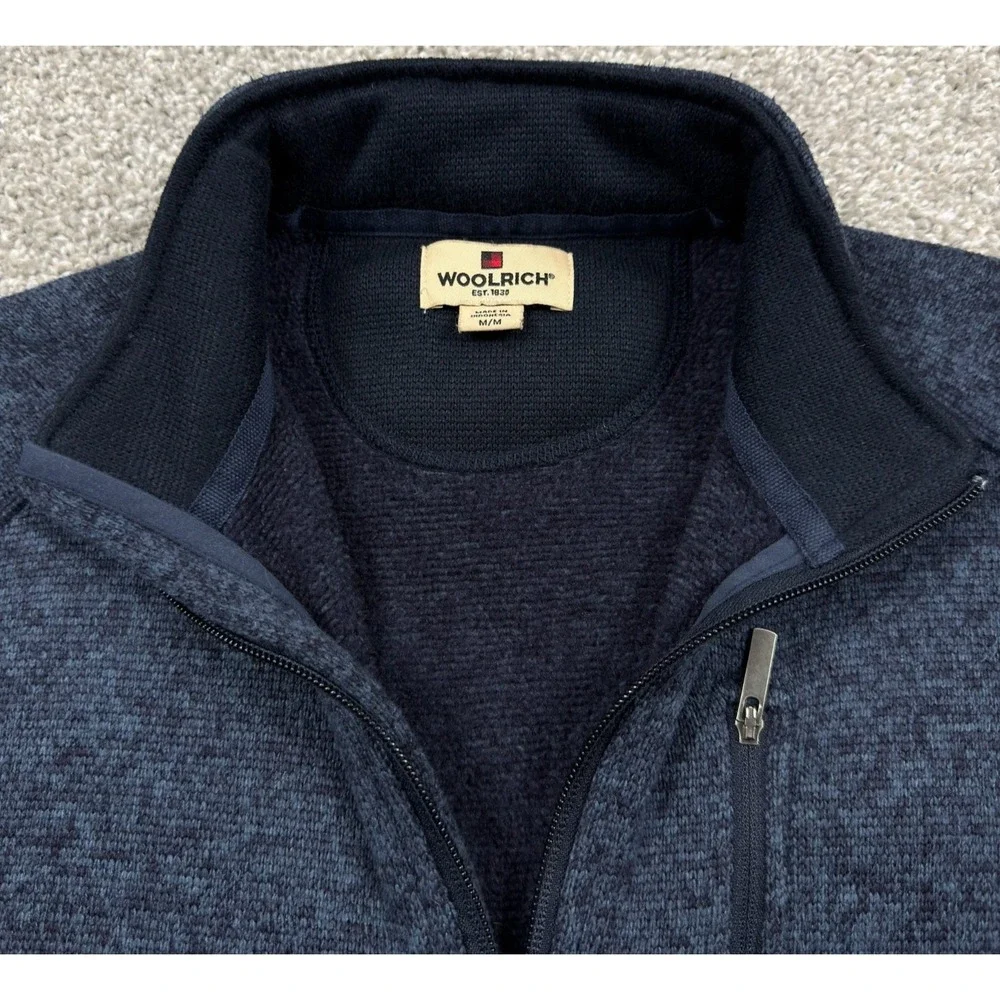 Woolrich Sweater Fleece Mens M Navy Blue 1/4 Zip Pullover Chest Pocket